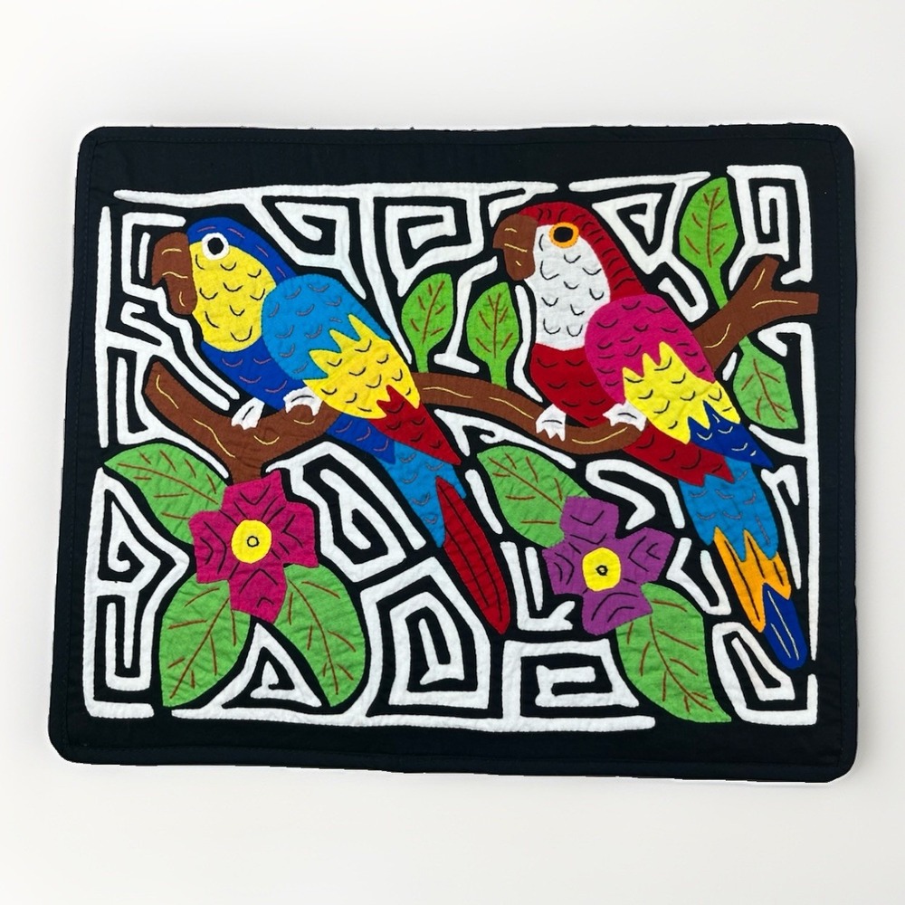 Vintage Mola Kuna Parrot Bird Tropical Panama Star Folk Art Wall-Art Placemat
